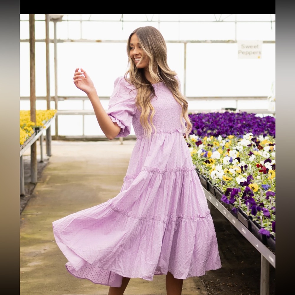 Lavender smocked midi dress